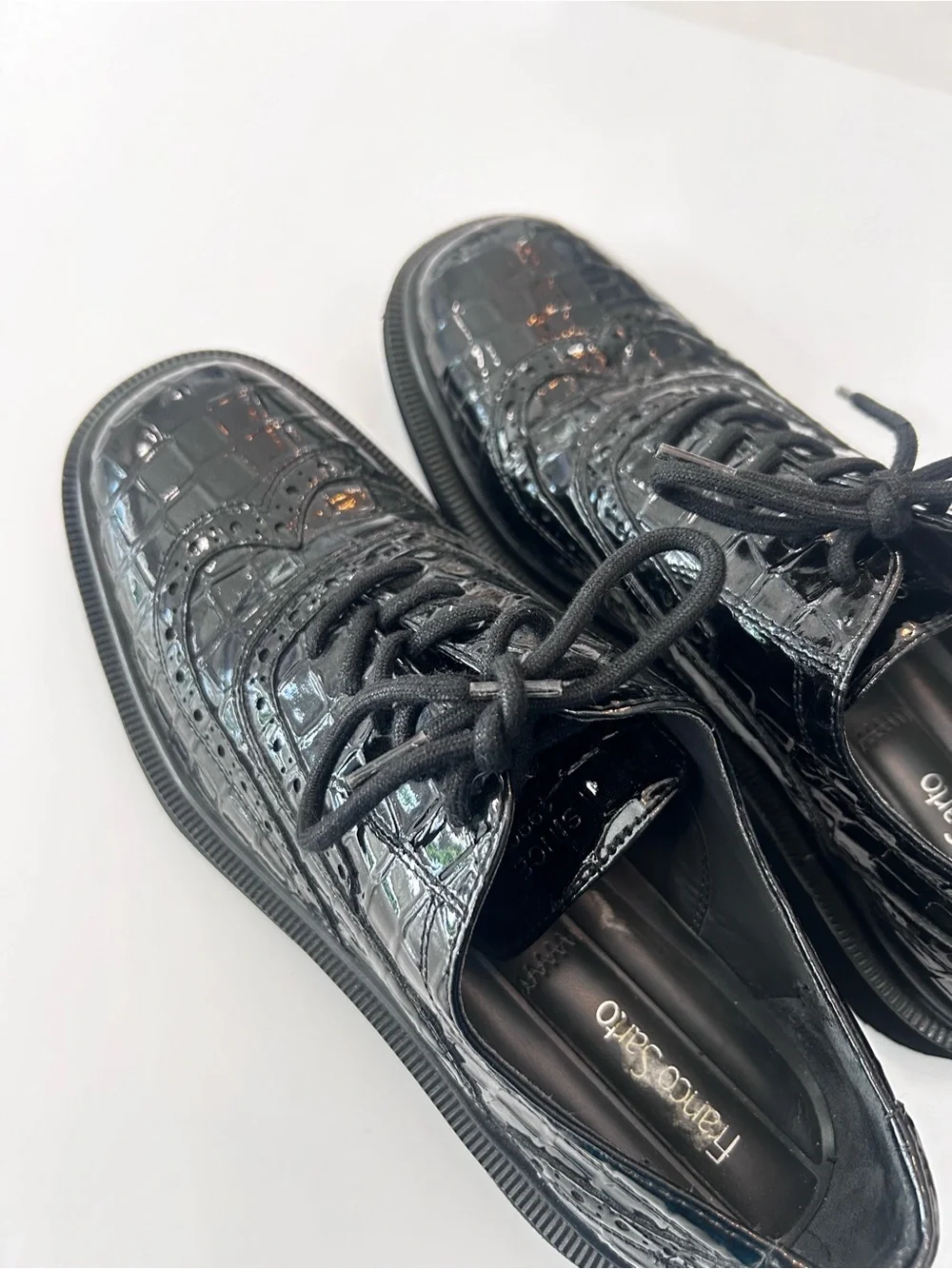 Franco Sarto Black Croc-Embossed Derby Lace-Up Shoes